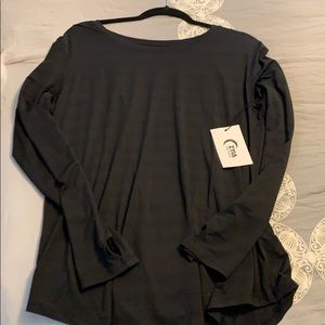 Zyia black subtle stripe long sleeve tee